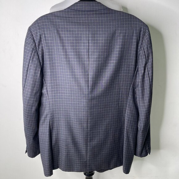 Canali Men's Blue Two Button Front 100% Wool Checkered Blazer Size 44 - Picture 3 of 9